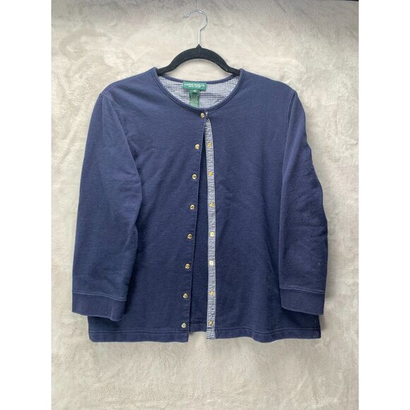 LAUREN RALPH LAUREN | MEDIUM WOMEN'S | METAL BUTTON DOWN VTG CARDIGAN in NAVY - Picture 1 of 10